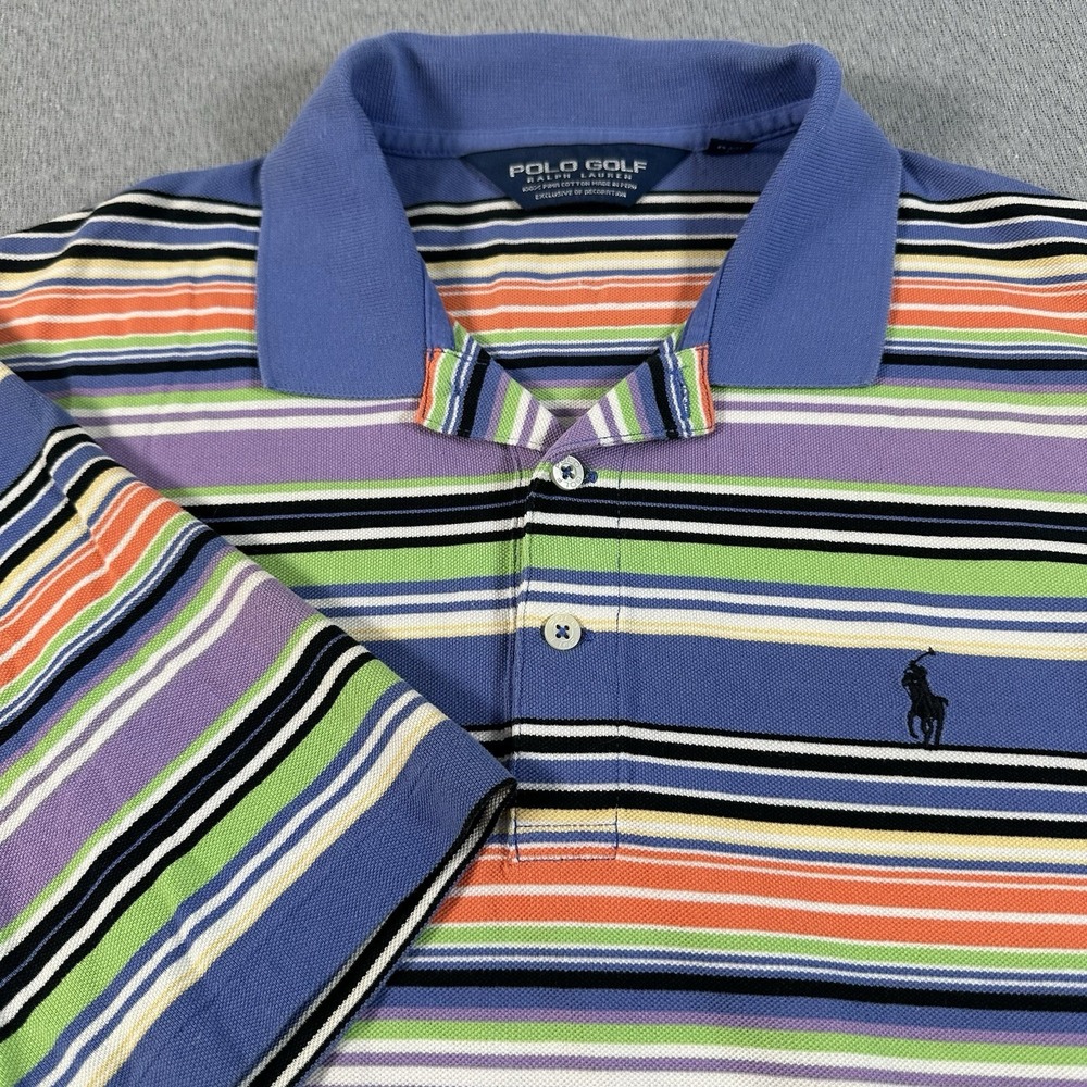Vintage Ralph Lauren Polo Shirt Golf Mens L Colorful Striped Pony Pima EUC